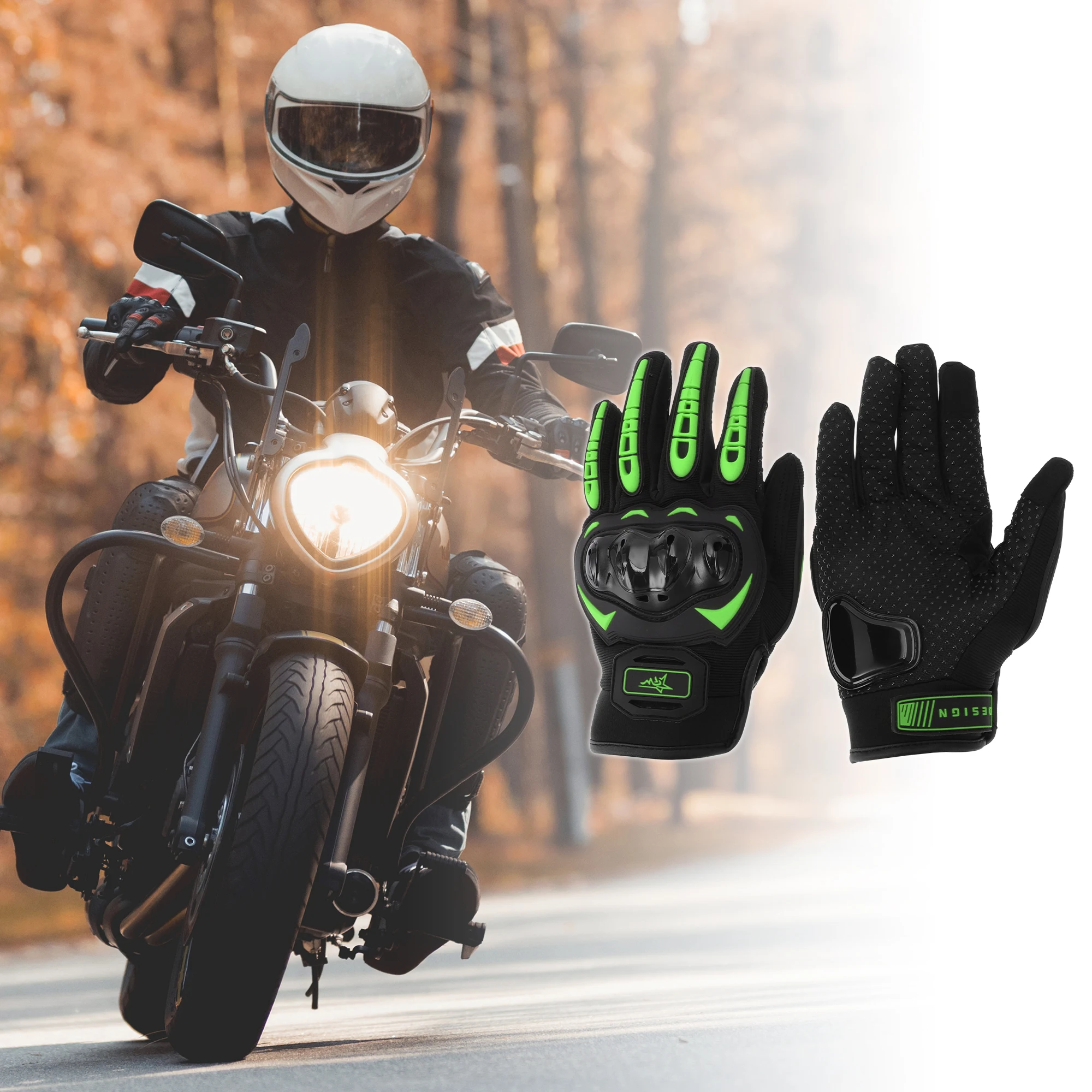 Motoforti M L XL XXL Motorcycle Riding Gloves Winter Warm Touchscreen Cycling Hiking Sporting Driving Gloves Polar Fleece Green