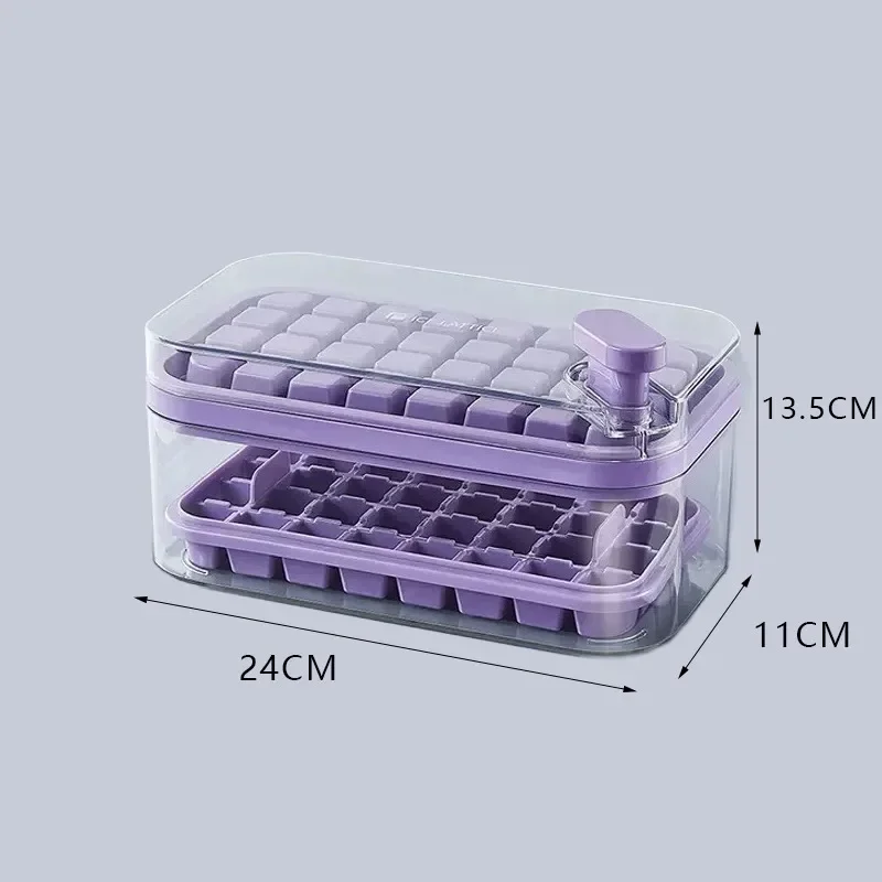Home Kitchen Tool Double Layer Silicone Ice Cube Tray Mold 64 Grid With Cover Press Shovel Durable Storage Box Making