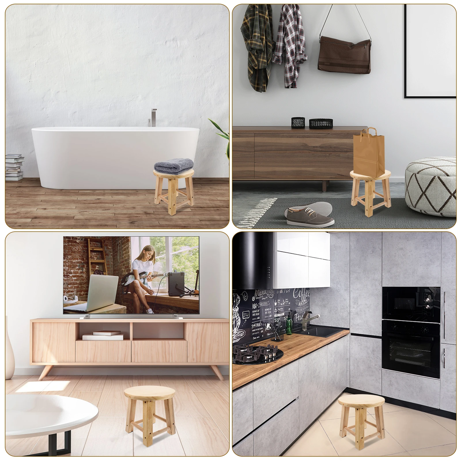 Runder kleiner niedriger Anti-Rutsch-Fußhocker aus massivem Holz, leichter Toilettenhocker für zu Hause, stabile Beine, verstärktes Design, Badezimmerschuh