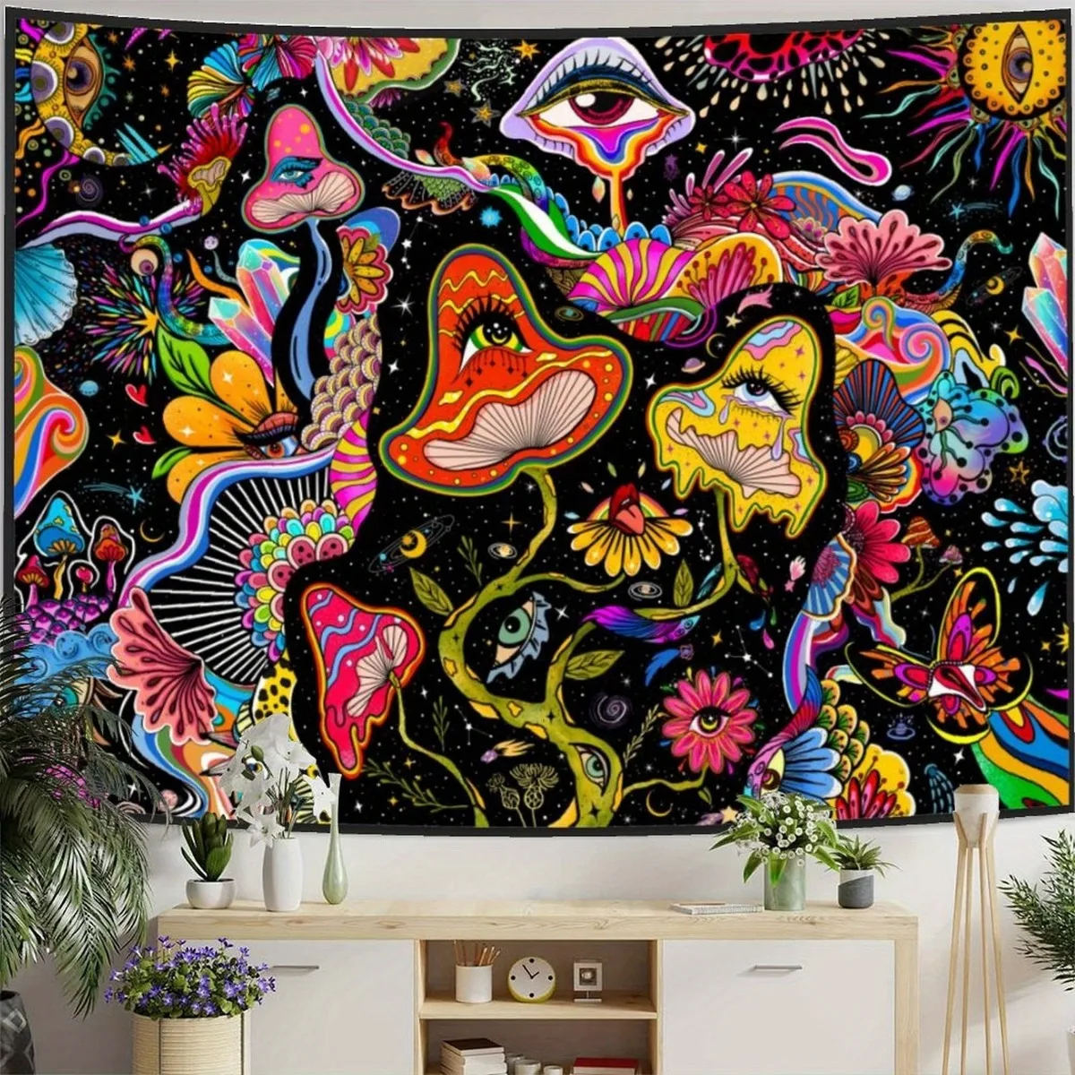 VIKAMA Colorful Printed Tapestry, Fantasy Magic Mushroom Eyes Wall Hanging Home Decoration For Bedroom, Living Room And Dorm