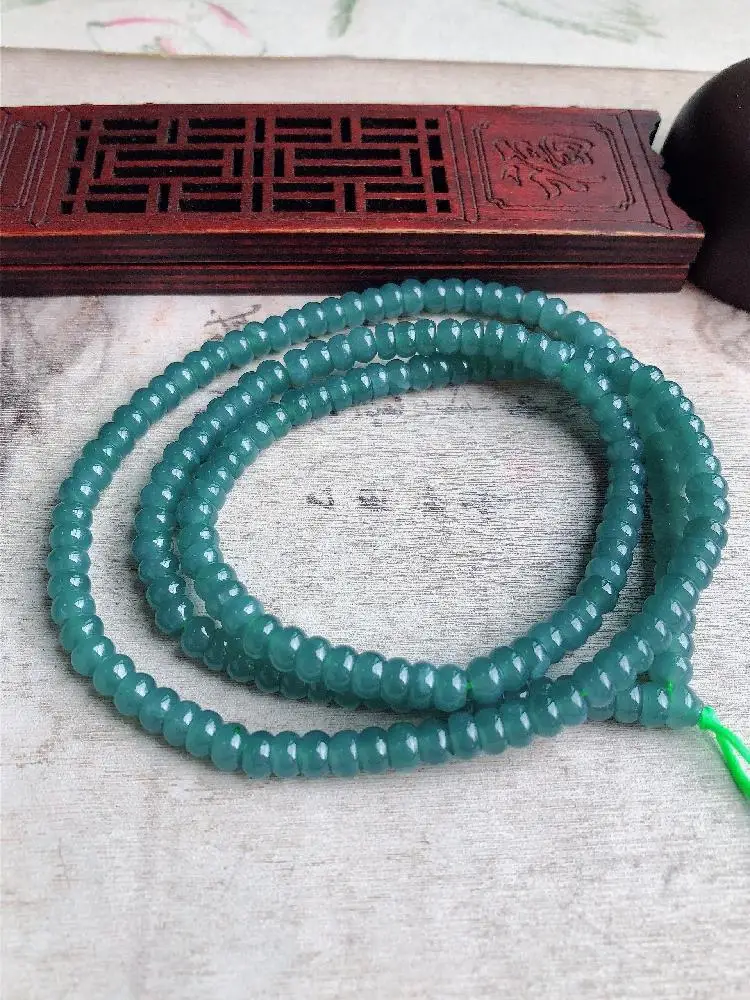 Myanmar Natural a Cargo Handmade Wool FinishedWaxy Kinds Blue Water Delicate Characteristic Jade Abacus Beads Necklace