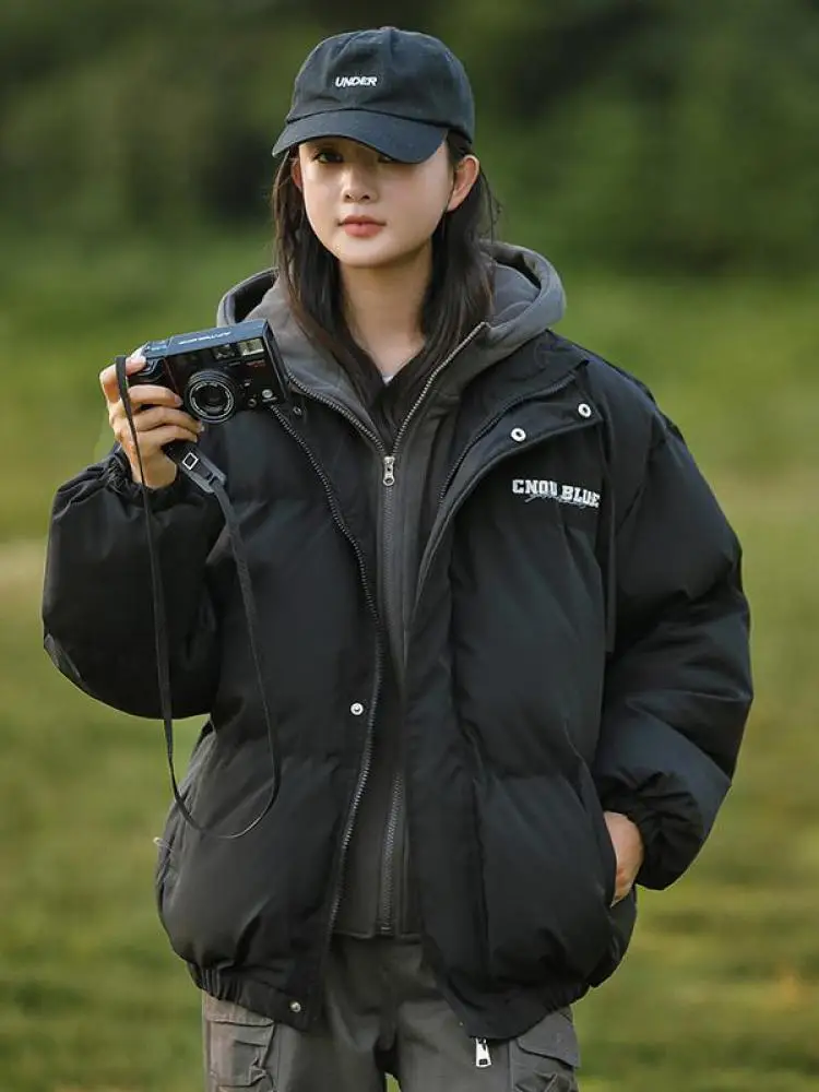 

Vintage Elegant Patchwork Loose Short Cotton Jacket Women 2023 Winter Hooded Thick Warm Zipper Hooded Parkas Coat Female Popular