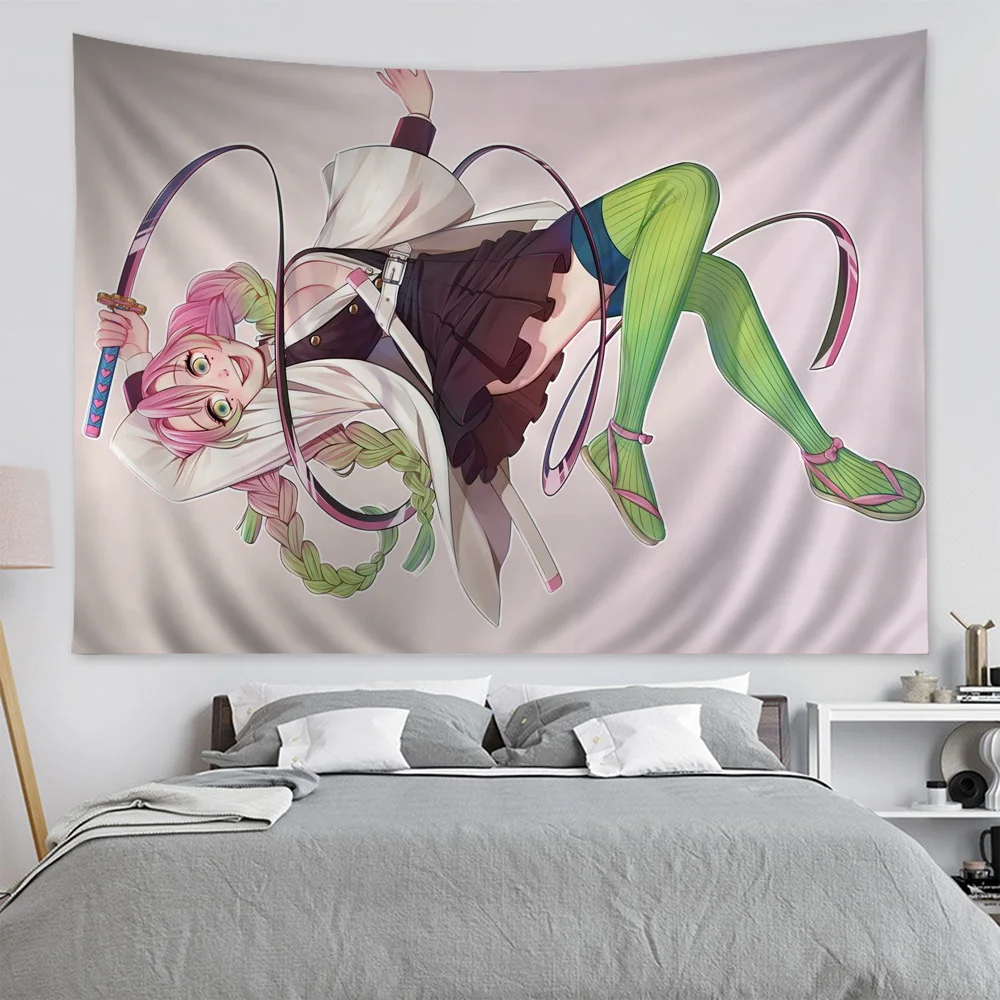 Slayer Kanroji Mitsuri Anime Tapestry Hippie Flower Wall Carpets Dorm Decor Wall Hanging Home Decor