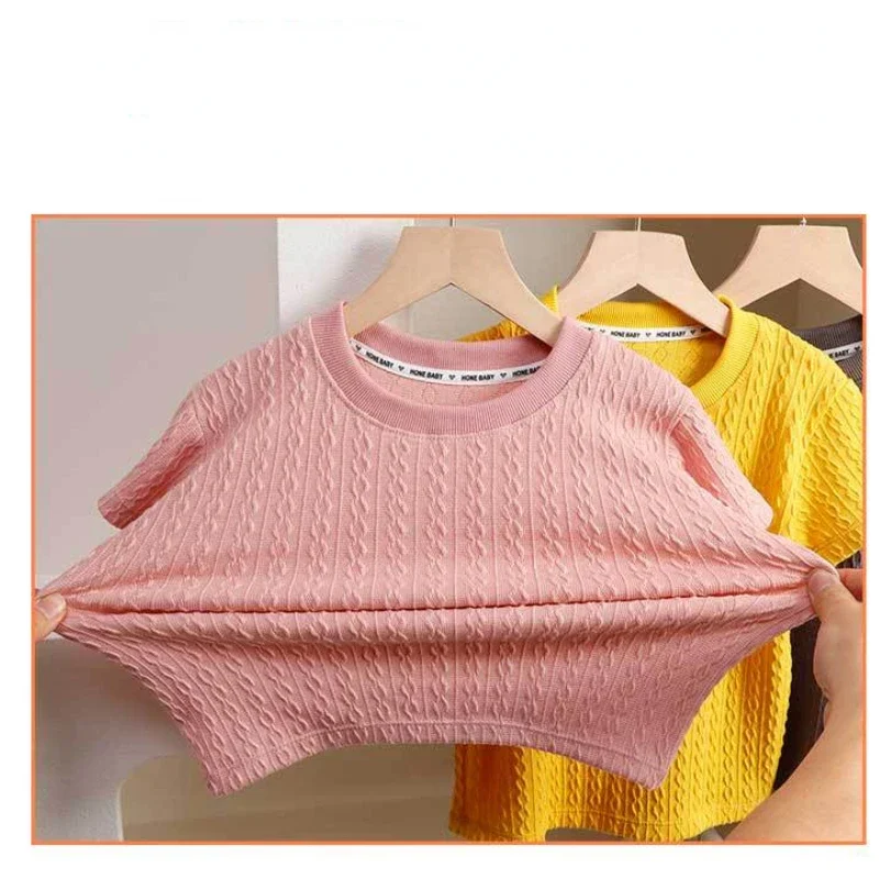 Baby Girls Boys Short Sleeved T-Shirt 2024 Summer Kids Top Tees Solid Shirt Toddler Pullover Children's Clothing Korean Style image 2