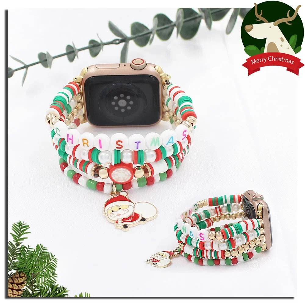 Christmas Element Beaded Strap for Apple Watch Band 46mm 45mm 42 44 49mm Holiday Gifts Women Bracelet for iWatch 10 9 8 7 6 SE