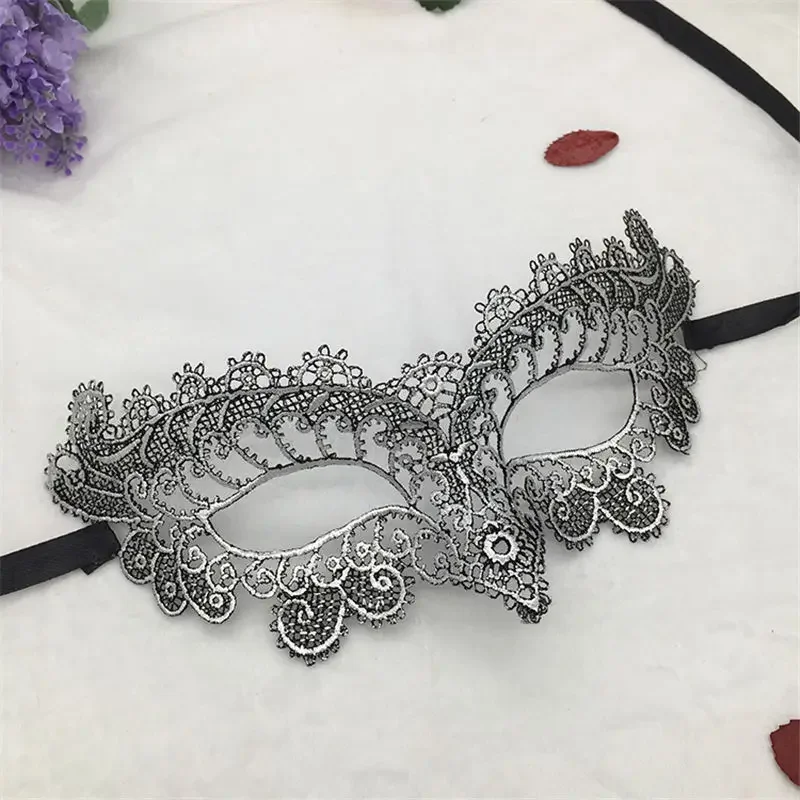 Ladies/Men's Sexy Lace Masquerade Mask for Carnival Halloween Christmas Half Face Ball Party Masks Cutout Eye Mask Silver Color