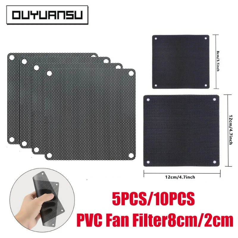 120mm Black PVC PC Cooling Fan Dustproof Mesh Cover with Filter - blocks dust, protects fans & equipment, ensures cooling system