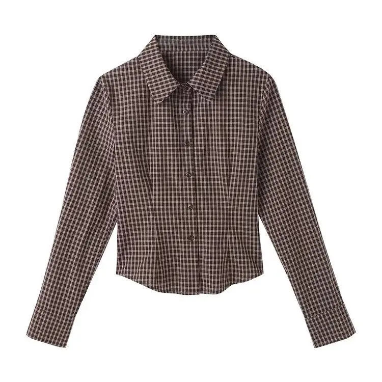 Chemise cintrée à la taille à carreaux, haut à manches longues, Design court, Slim Fit, nouvelle collection automne