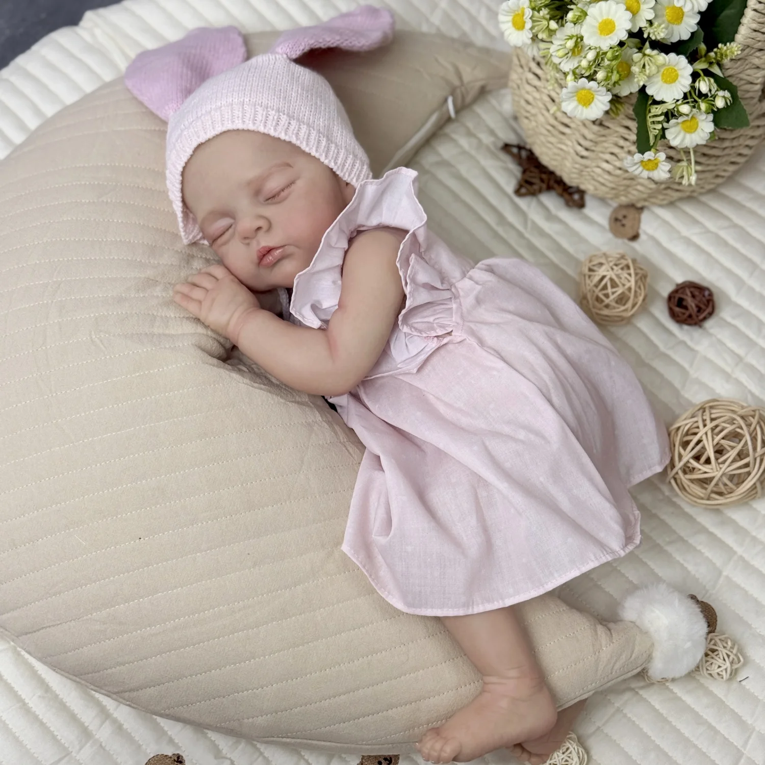 

19-дюймовая кукла Reborn Asleep, игрушка с тканевым корпусом, реалистичная 48 см, реалистичная 3D-кожа, милая спящая кукла, модный подарок на день рождения