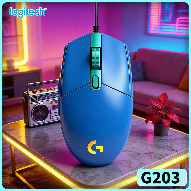 Logitech G203 wired gaming mouse great mixed‑use gaming peripheral tunable RGB glow anti‑slip base USB plug‑and‑play pc