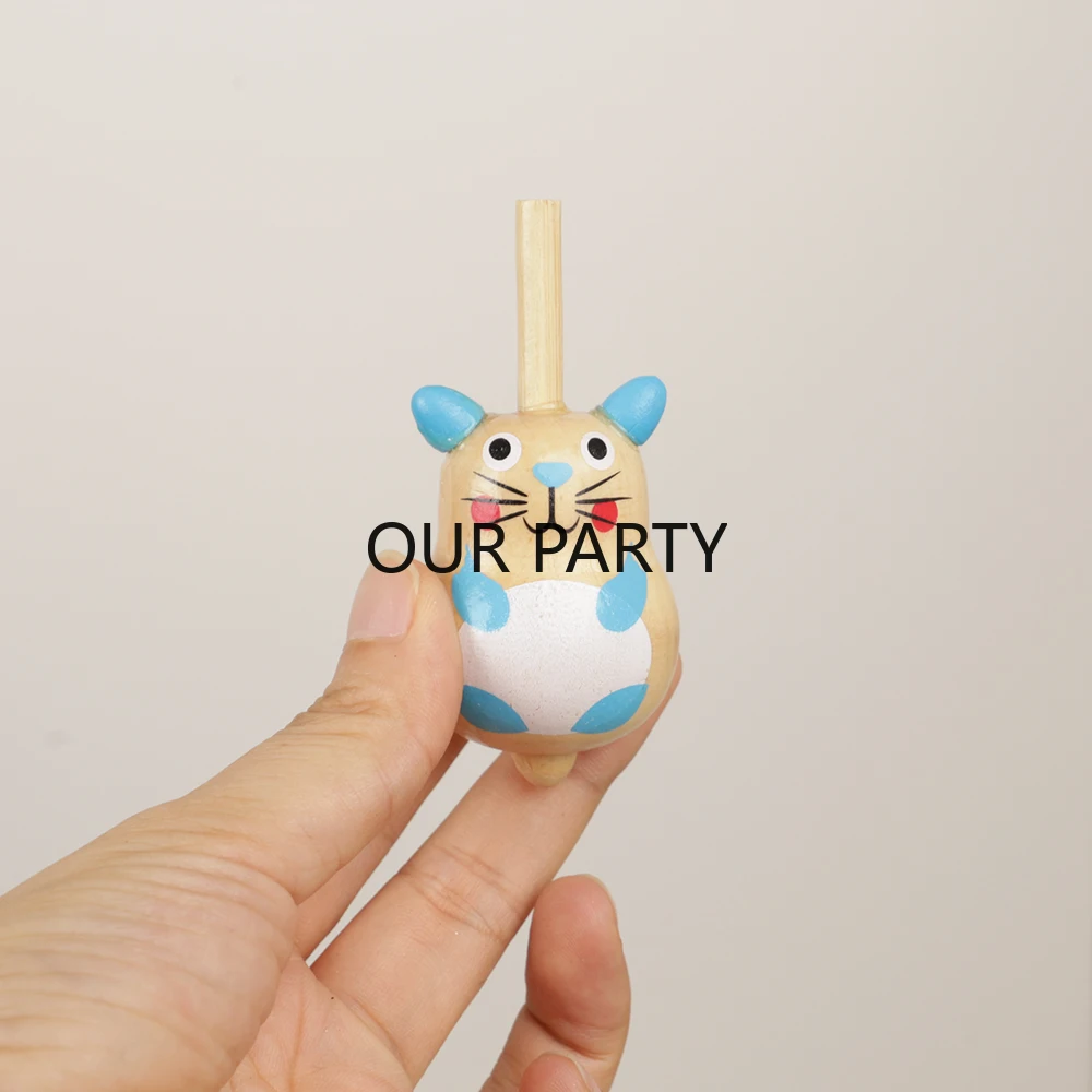 4Pcs Cartoon Animal Wooden Spinning Top Toys for Kids Birthday Party Favors Baby Shower Pinata Fillers Kindergarten Prizes