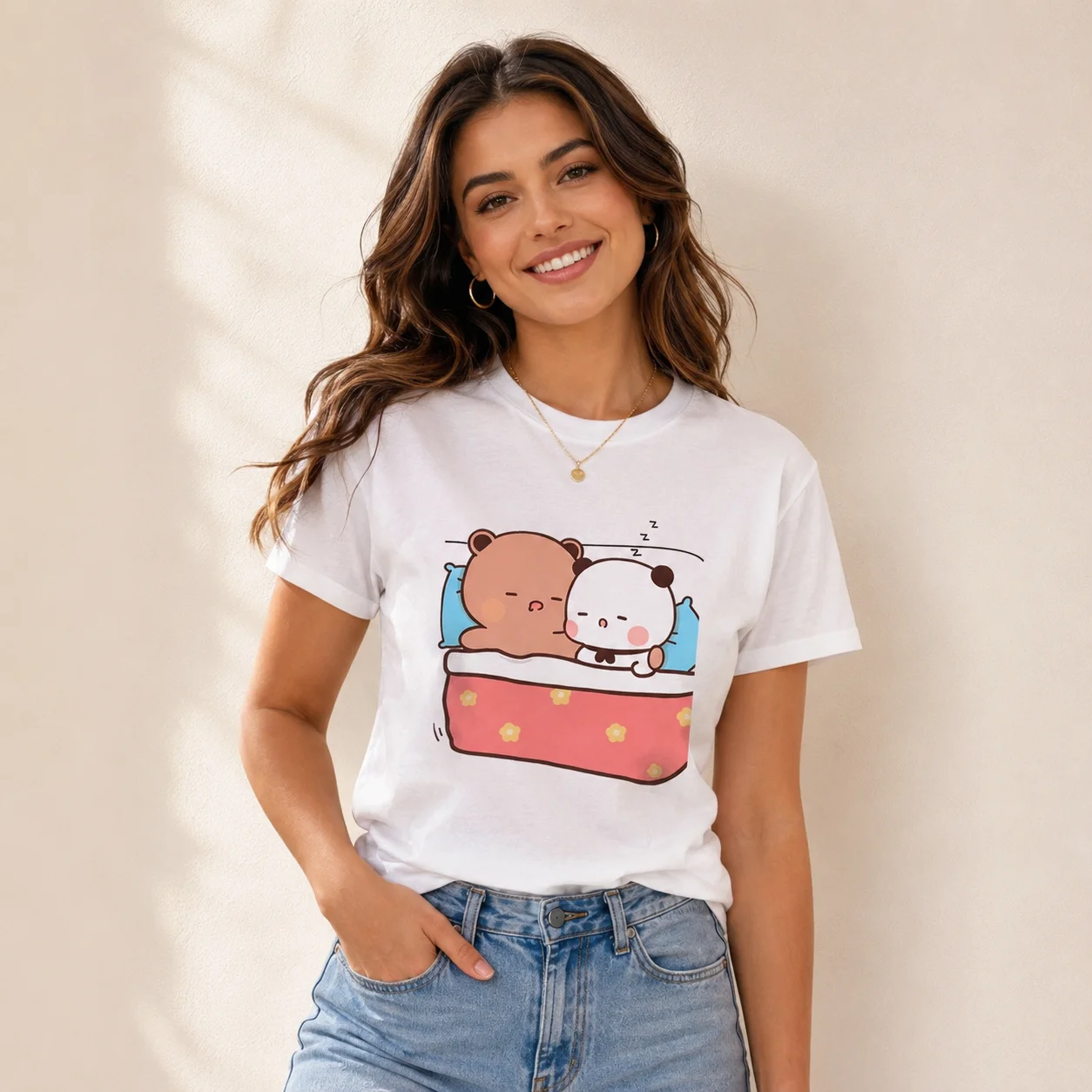 Bubu Dudu Women's Designer T-Shirt: A Fun Harajuku-Style T-Shirt Featuring A Cute Anime Girl Design—A Casual Cotton Top