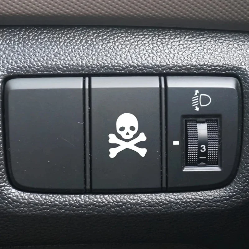 2pcs Skull and Crossbones Button Vinyl Decal Waterproof Car Sticker For Blank Button Interior DIY Personalized Surface Decor