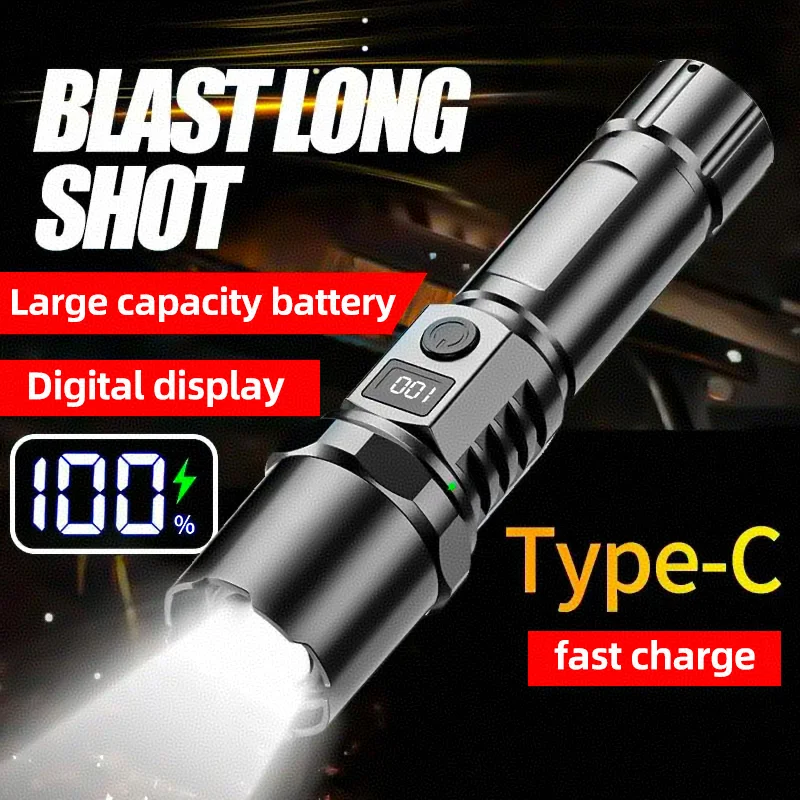 

Ультра яркий светодиодный фонарик с зумом и индикатором аккумулятора, вспышка для кемпинга с зарядкой через USB