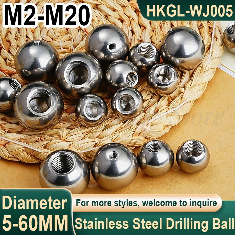 M2-M20 304 Stainless Steel Drilling Ball Metric Female Thread Blind Hole Threaded Steel Ball Smooth Half Hole Ball Bead 5-60mm