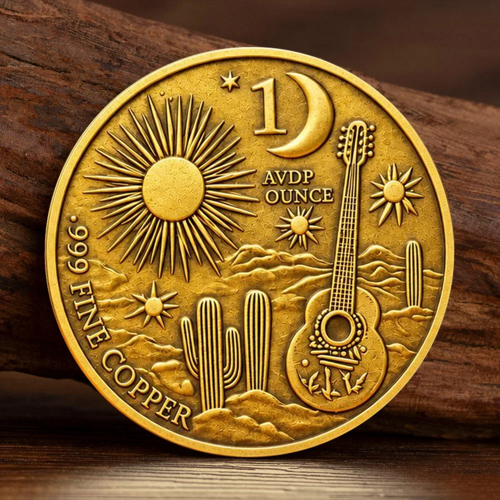 Day of The Dead Sugar Skull Copper Commemorative Coin Sun Moon Cactus Guitar Pattern Souvenir Coin Halloween Gift