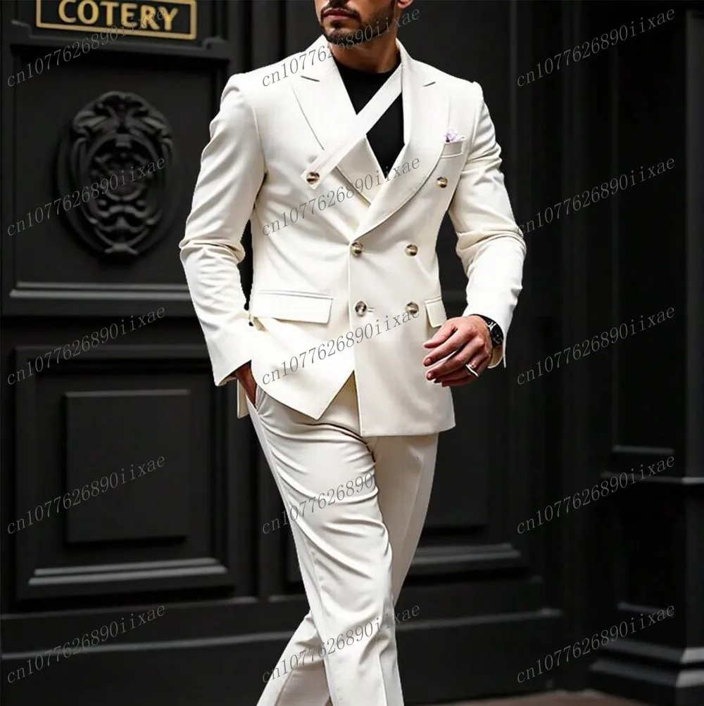 

New White Men Suit Groomsman Groom Male Tuxedos Wedding Party Prom Formal Occasion Business 2 Piece Set Jacket And Pants