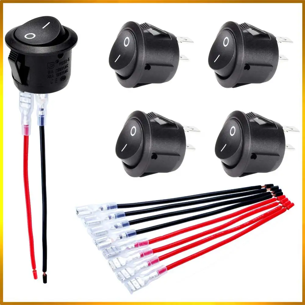 5 uds interruptor basculante redondo para coche con Cable Terminal automóvil RV barco ON Off 20mm DC12V-24V interruptor de palanca