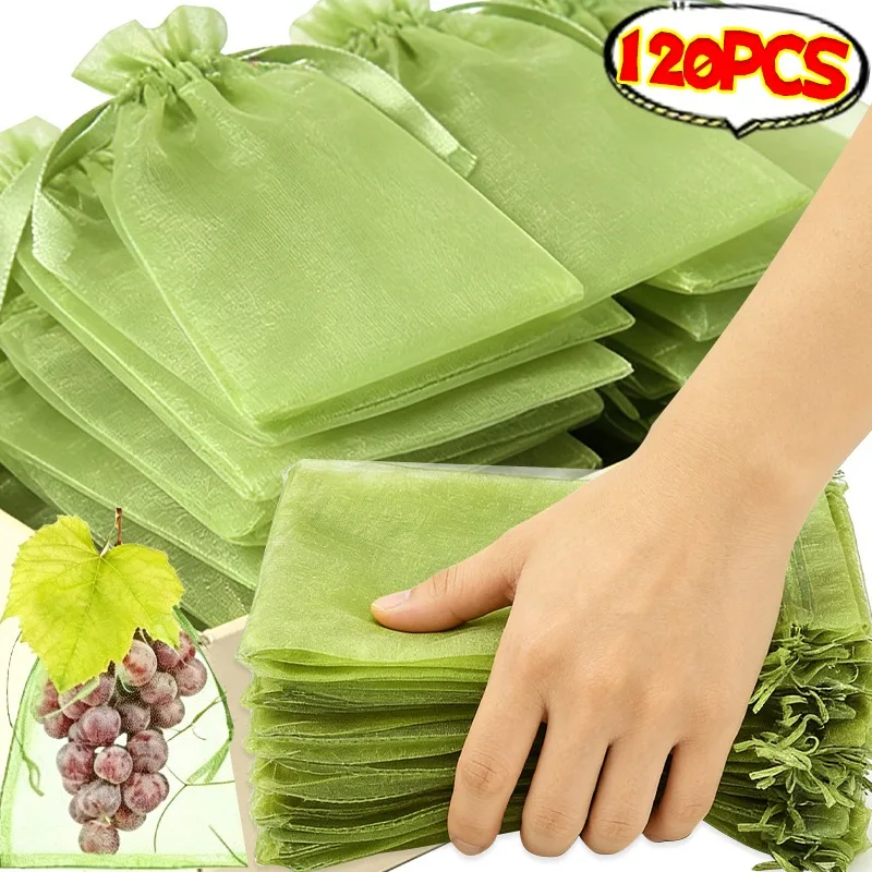 10/120x Organza Fruits Protection Bags Garden Plant Netting Bag Against Birds Grape Mesh Pouch Packaging Jewelry Decor Pouches