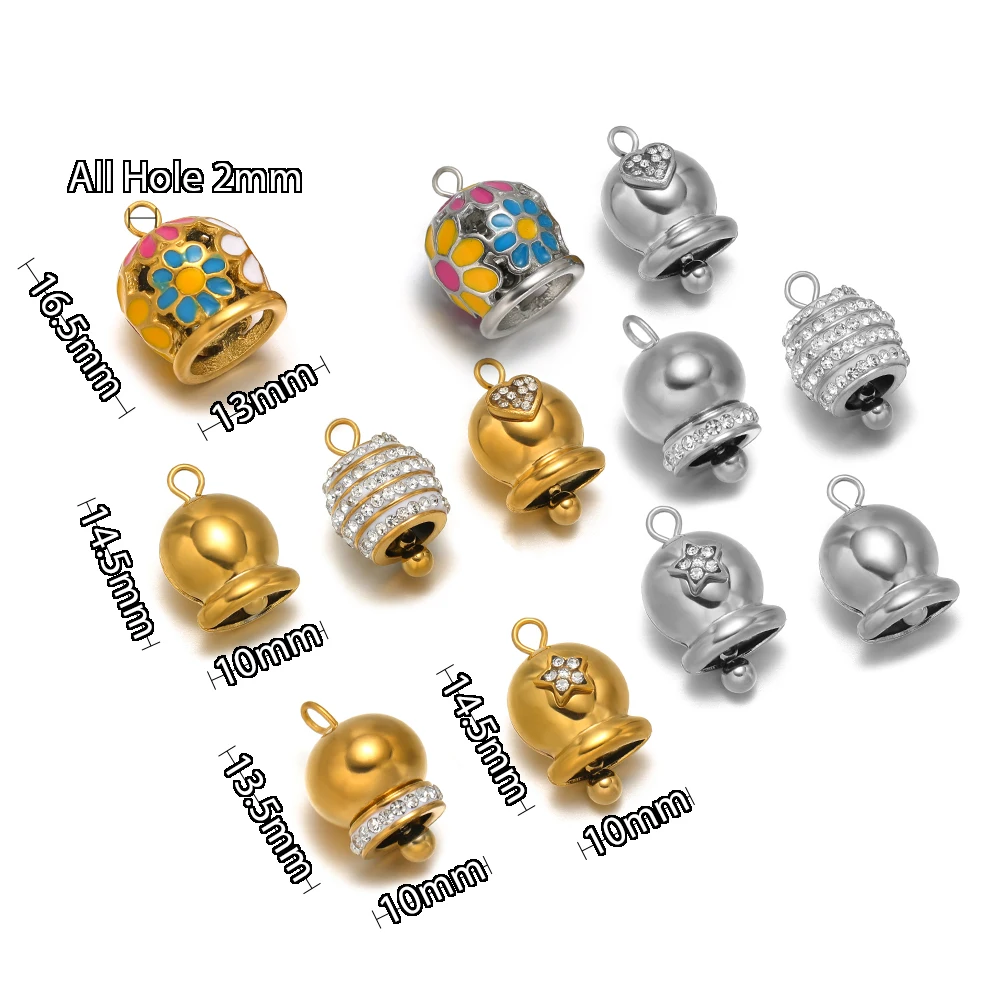 5 Stück Edelstahl Exquisite 10mm Emaille-Zirkon-Glocken für DIY-Schmuckherstellung, Armbandherstellung, Weihnachtsmann-Glocken, Weihnachtsdekoration – Detail 3