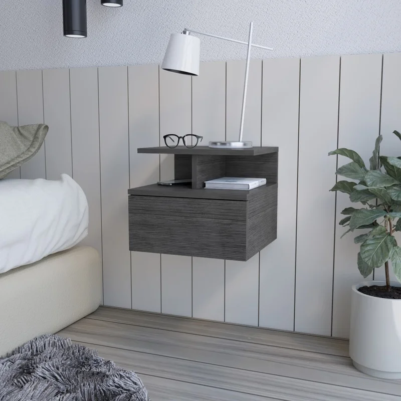 

Floating Nightstand with Storage, Smokey Oak Finish, Modern Bedroom Furniture