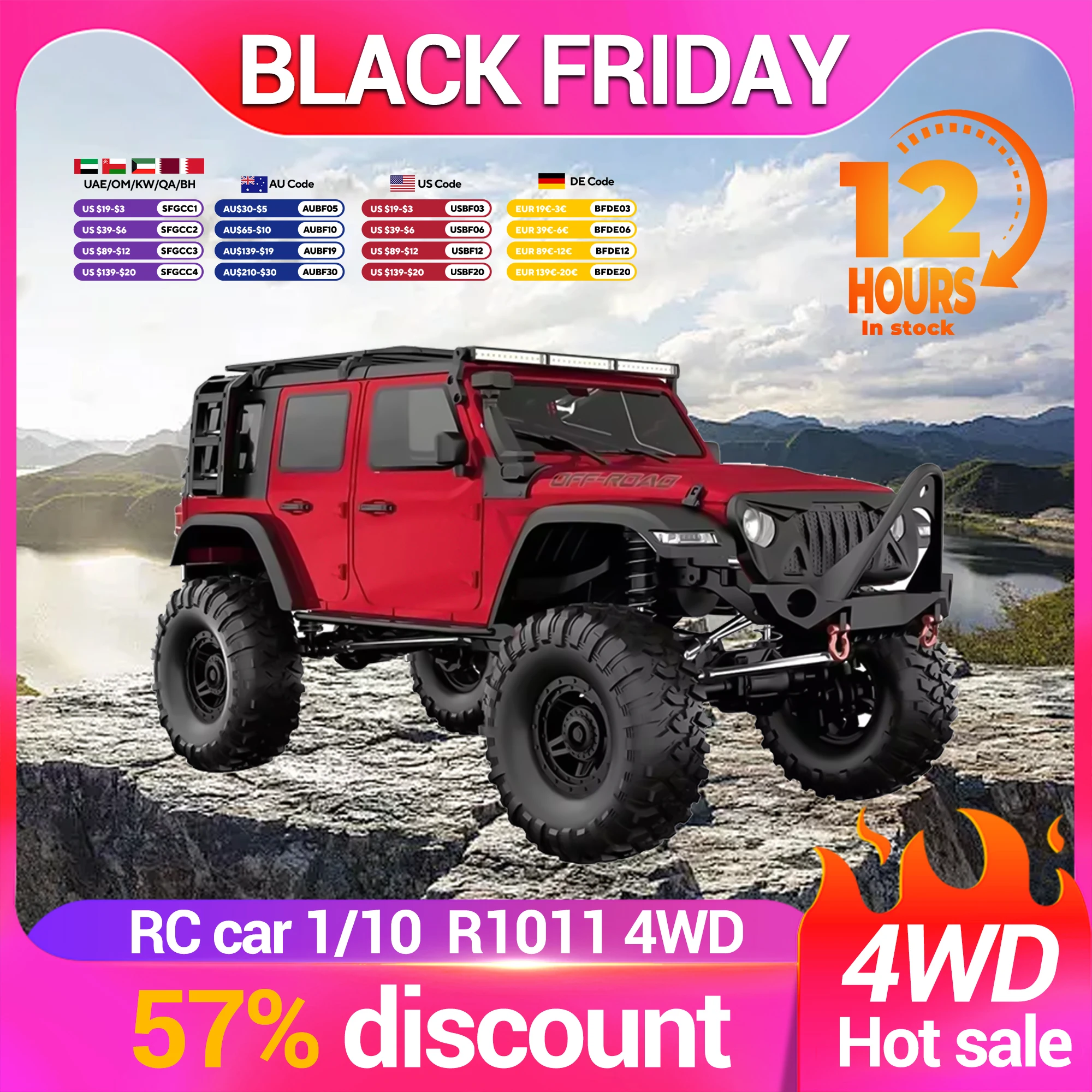 

1/10 RC Car RTE HB R1011 4WD Full Scale Simulation Off-road Climbing Car LED Light Climbing Off-road Model Boy Toy