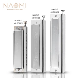 NAOMI Swan Chromatic Harmonica 10/14/16 Holes 40/56/64 Tone Stainless Steel Cover With Precision Engineered Sliding For Beginner