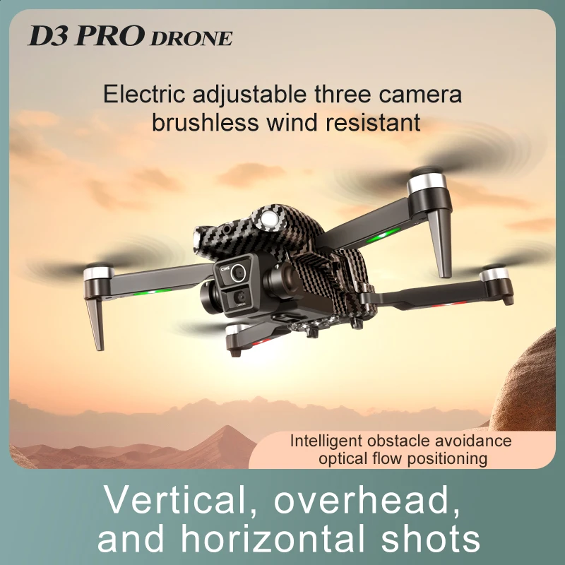 New D3 PRO Brushless Drone 8K Professional 4K Three Camera Obstacle Avoidance Optical Flow Position RC Quadcopter Gifts Toy