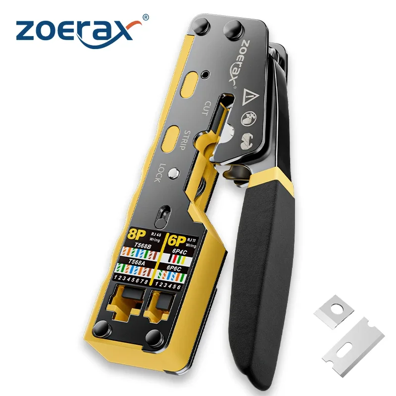ZoeRax RJ45 Crimping Tool Pass Through Ethernet Modular Plug Crimping Tool for Cat6 Cat5/5e RJ45 Connectors 8P6P RJ11 Connector