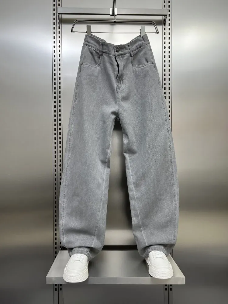 

Мужские джинсы с завышенной талией в стиле ретро, весна 2024, свободные прямые широкие брюки, модные американские повседневные длинные брюки