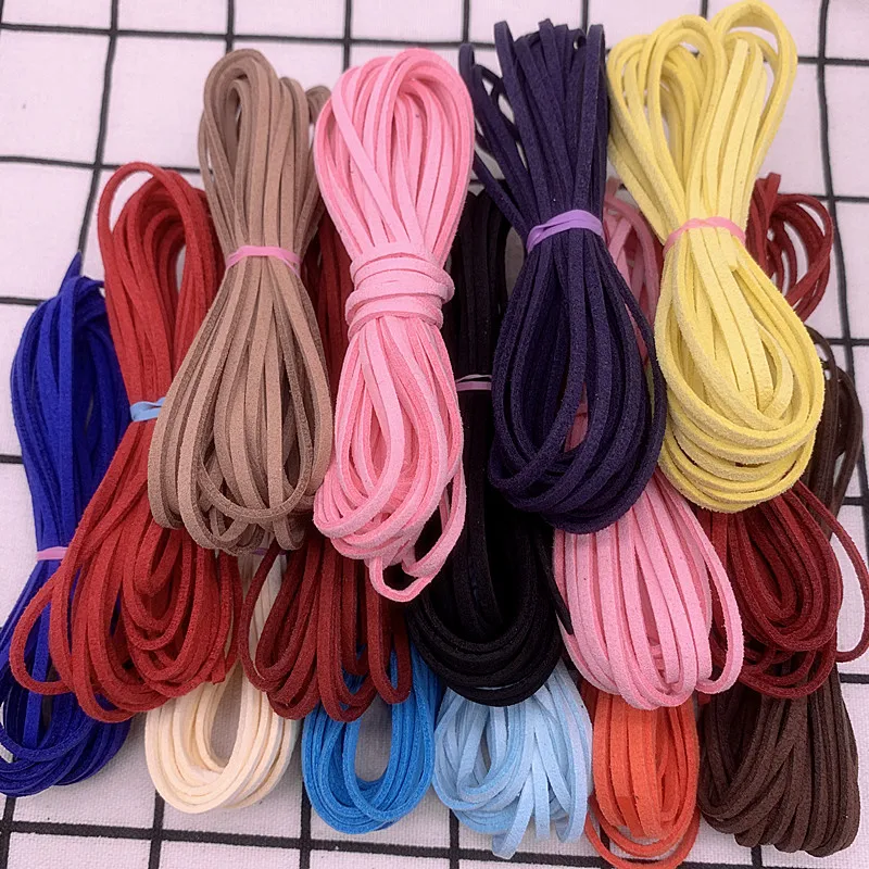 5yards/lot 2.6mm Flat Faux Suede Braided Cord Korean Velvet Leather Handmade Thread String Rope For DIY Jewelry Making Supplies