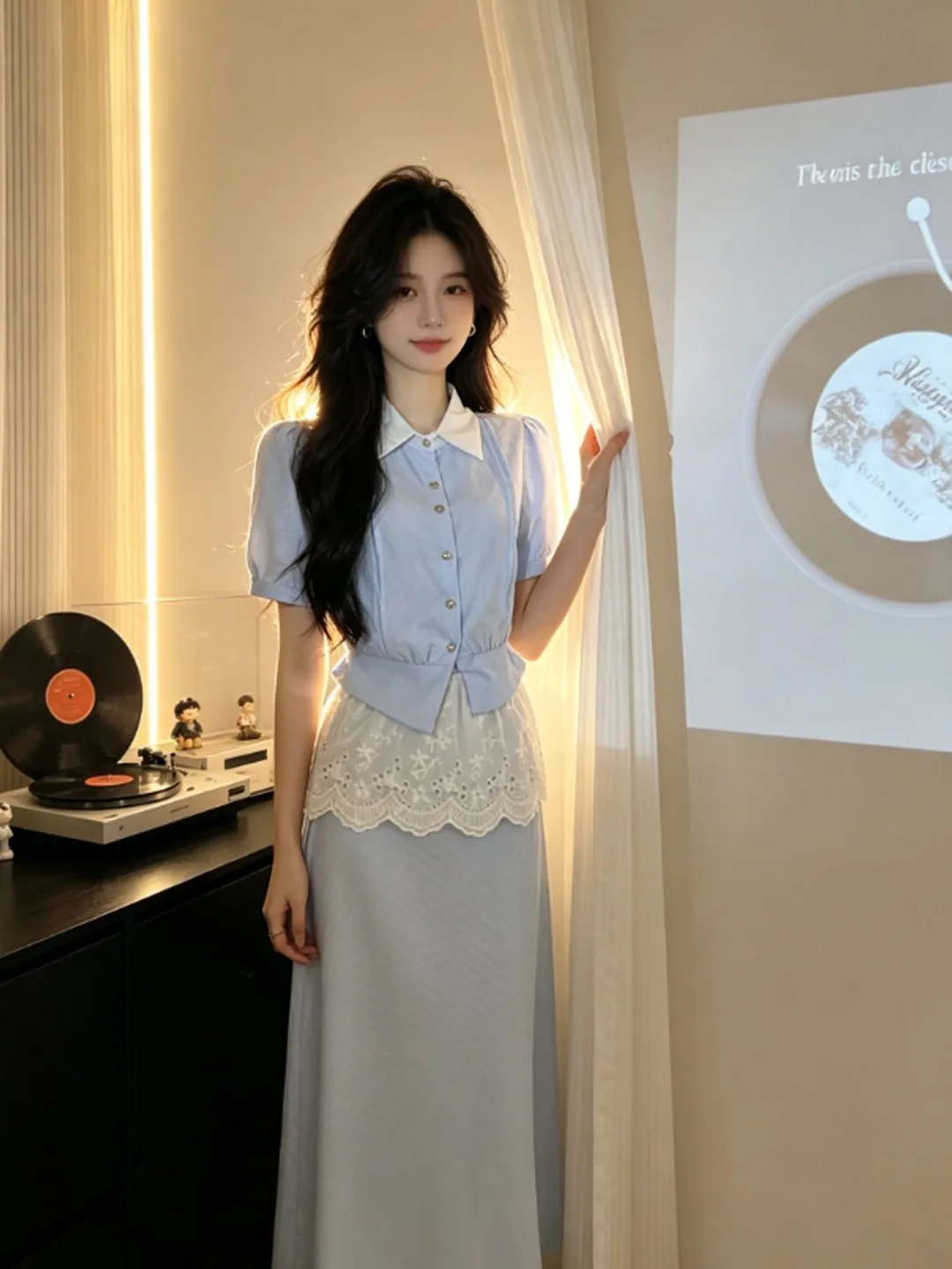 

College Style Set Unique Super Cute Top Half Skirt Anti Aging Whole Set Ootd Summer New Arrival Comfortable Cotton Material