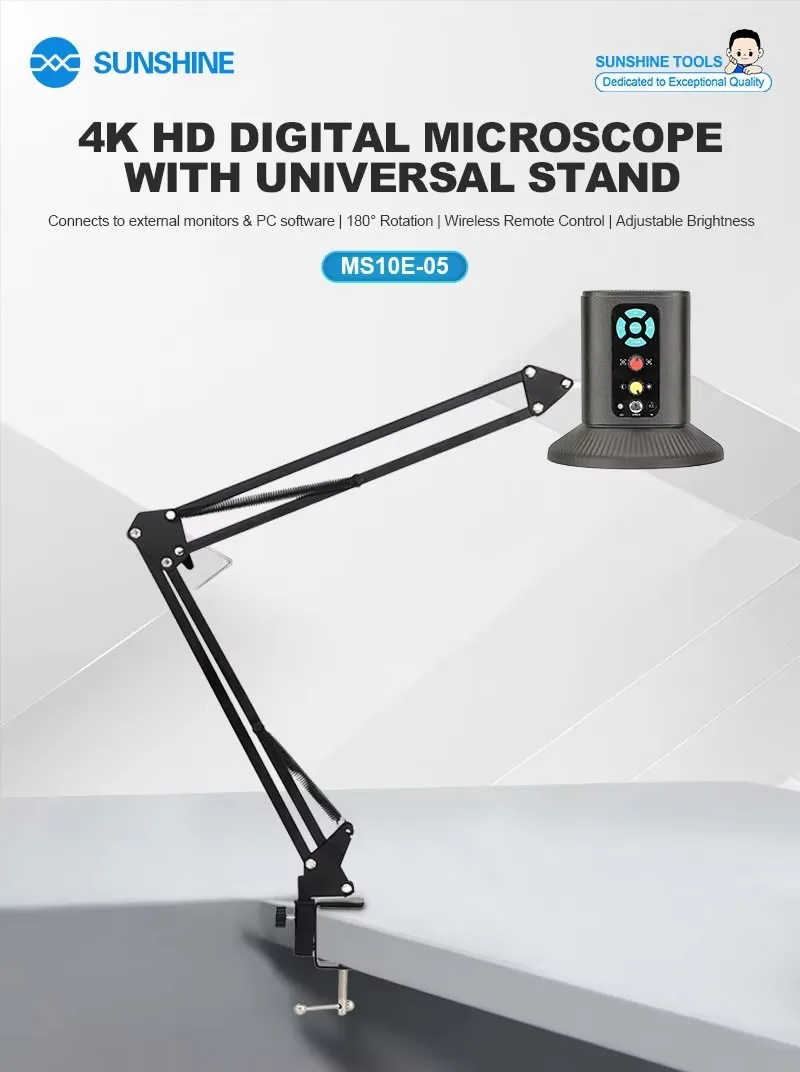 SUNSHINE MS10E-05 4k HD Digital Microscope With Gimbal Mount Connects to Extemal Monitors 180° Rotation Wireless Remote Control