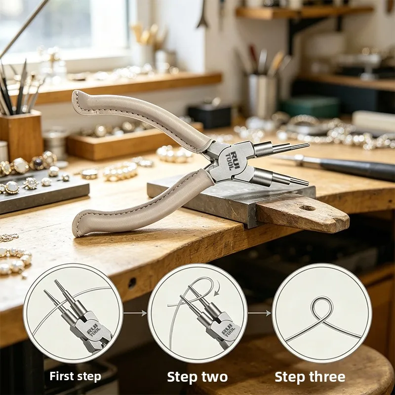 Multifunctional 6 Step Bail Forming Pliers Stepped Round Nose Wire Looping Tool for Jewelry Making DIY Crafts