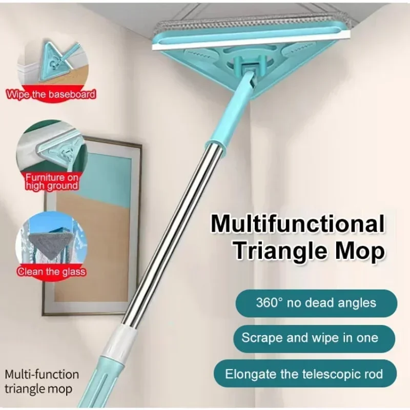 Triangle Mop Wall Mop with Long Handle 20 Inch Multifunctional 360 Rotatable Adjustable Cleaning Mop Wet Dry Triangular Mop