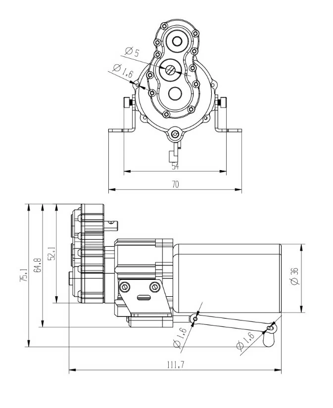 RC 1/14 Metall-Simulations-2-Gang-Getriebe mit Bürstenmotor für Tamiya Hydraulikbagger, Lader, Muldenkipper, DIY-Teile – Detail 3