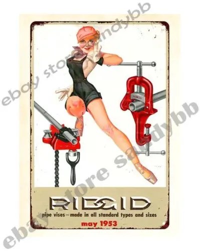 1 pcs,new home decorating 1953 pipe vises RIDGID Tool Calendar girl metal tin sign