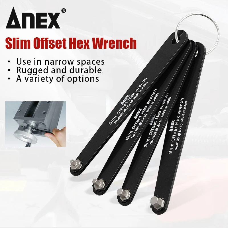 ANEX Slim Offset Hex Wrench Set 4pcs 1pcs Made in Japan Hex Screwdrivers for Tight Area No.6103 Series