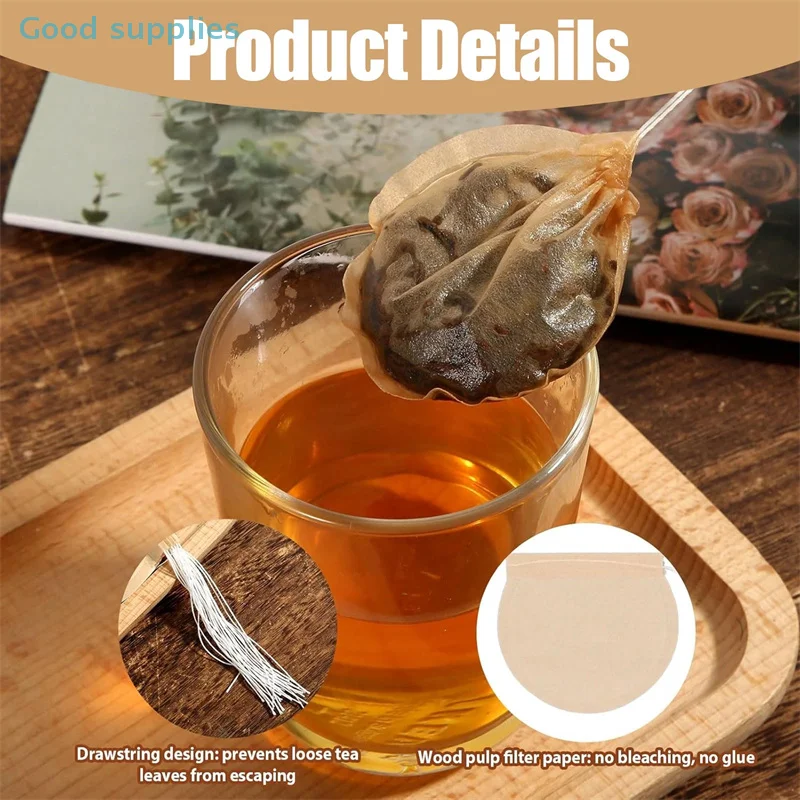 Sacchetti filtro profumati per bustine di tè vuote rotonde da 300 pezzi con carta termosaldata per leghe a corda per bustine filtranti profumate usa e getta per tisana sfusa