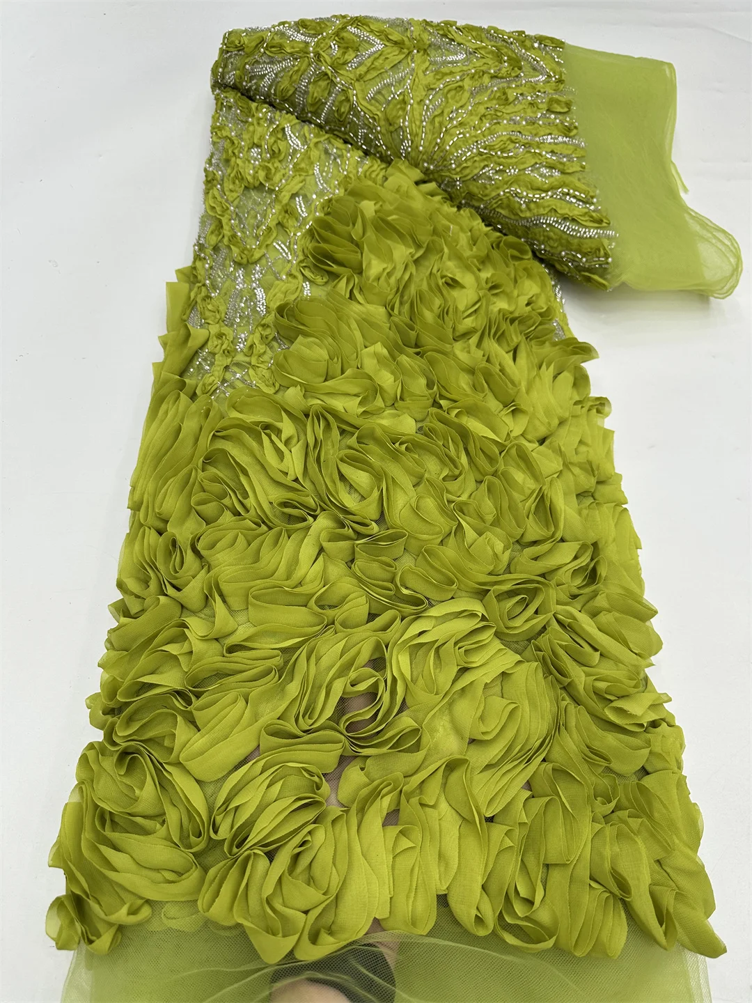 

Latest African 3D Flower Lace Fabric 2025 High Quality Embroidery French Mesh Lace Fabric Sequins Beads For Nigerian Party Dress