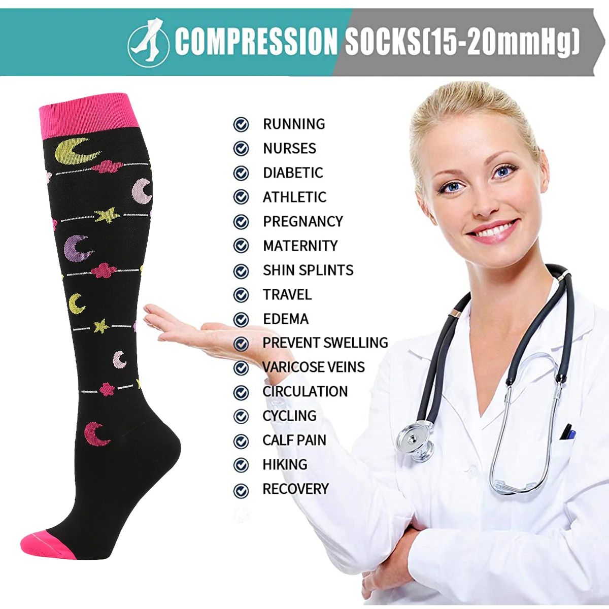 Latest Cycling Nylon Compression Socks Nurse Men's Running Varicose Veins Diabetes Marathon Men's Socks Outdoor Sports Socks