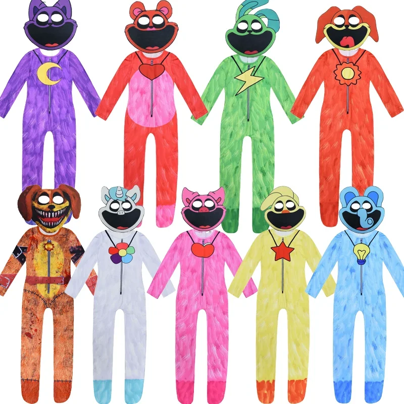 New Smiling Critters Cosplay Costume Aminal purple cat Catnap Elephant Bear Bodysuit Jumpsuit Mask Boy Girl Halloween Costume