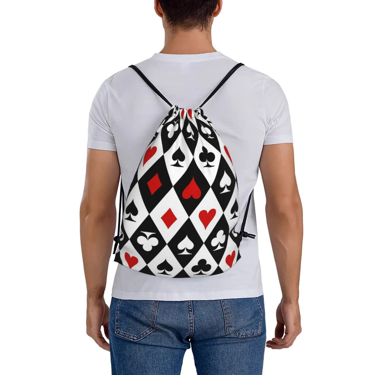 

Playing Cards Suit Symbols Backpacks Fashion Drawstring Bundle Pocket Sundries Bag Book Bags for Man Woman School