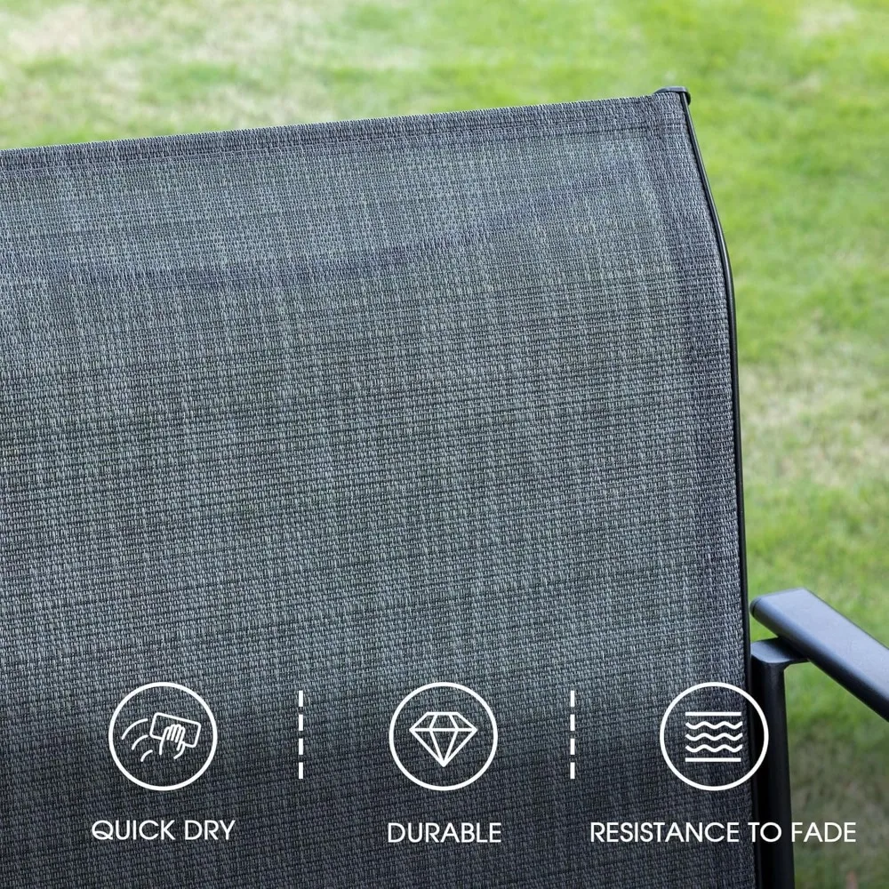 5 Pieces Patio Dining Set, Outdoor Furniture Set Includes 1 Square Outdoor Table and 4 Stackable Patio Sling Chairs, Black Tabl