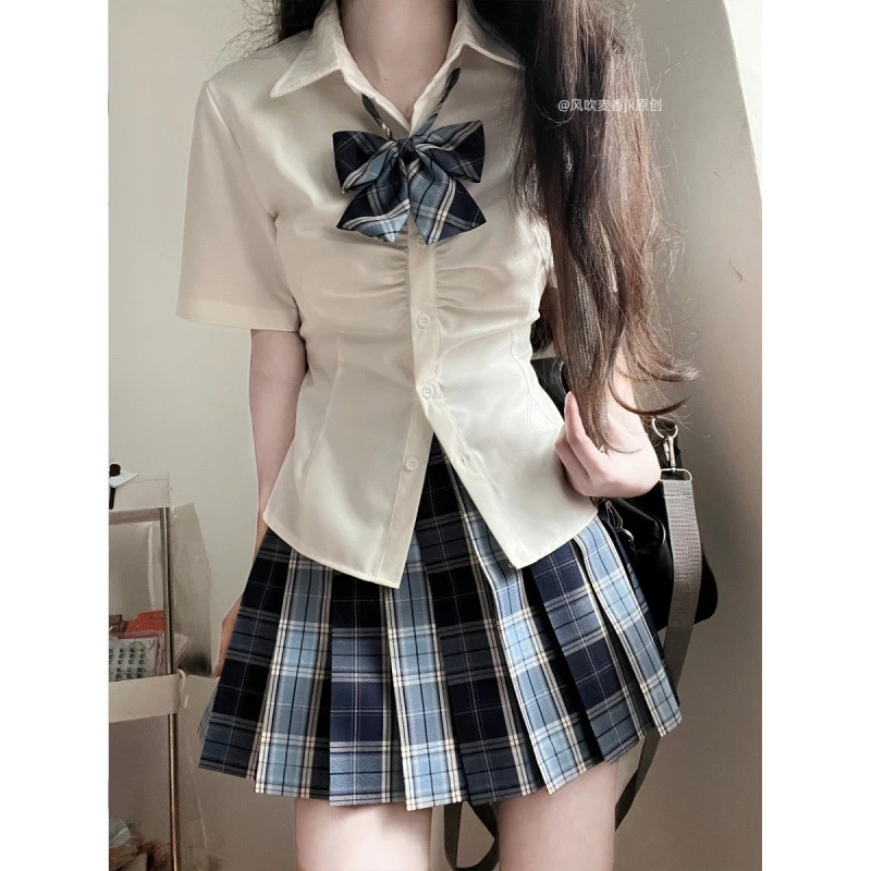 

JK Blue Plaid Skirt High Waisted School Uniform Style Pleated Mini Skirt For Women 2024 Fashion Casual Outfit Streetwear