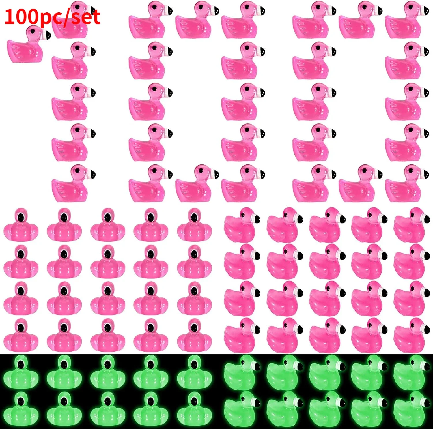 50Pcs Luminous Mini Flamingos Resin Cute Tiny Flamingos Ducks Glow in The Dark for Garden Landscape Decor Cake Topper DIY Craft