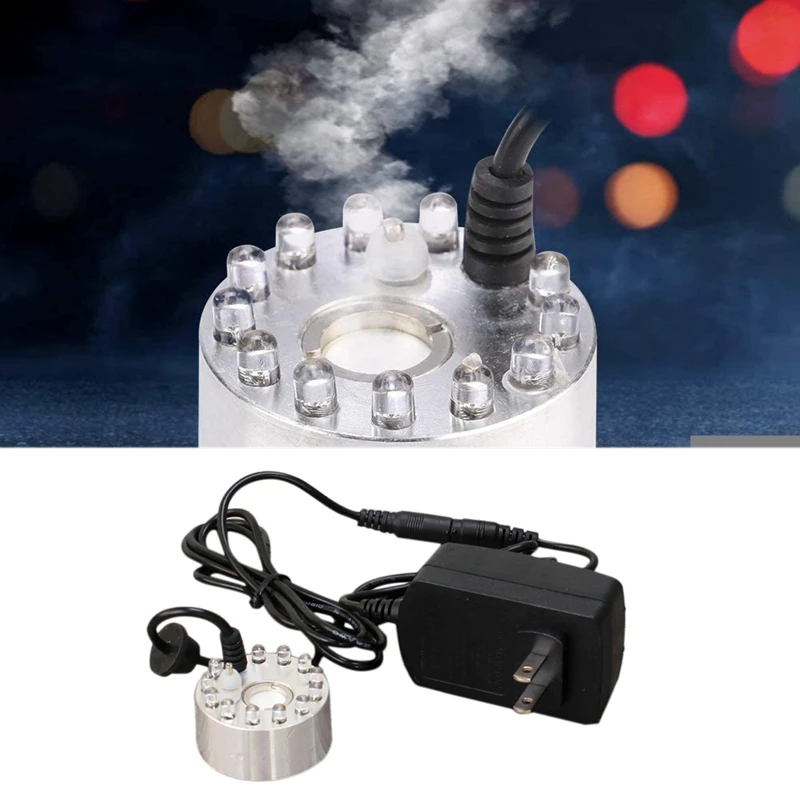 Mist Maker 12 LED Mister Fogger Water Fountain Pond Fog Machine Atomizer Air Humidifier Indoor Fountain US Plug