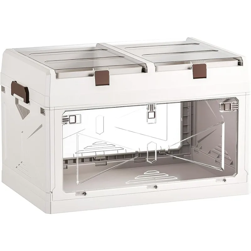 

Closet Organizer and Storage Box, Large Essential Collapsible Plastic Car Trunk Container with Clear Lids and Doors, Open Front