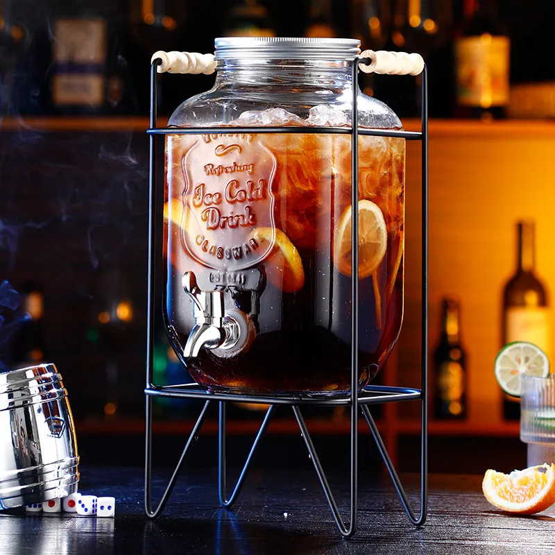 

Multi-functional glass wine bottle brewing tank with Lid fruit juice beer sealed can Large Capacity Beverage Dispenser for Party