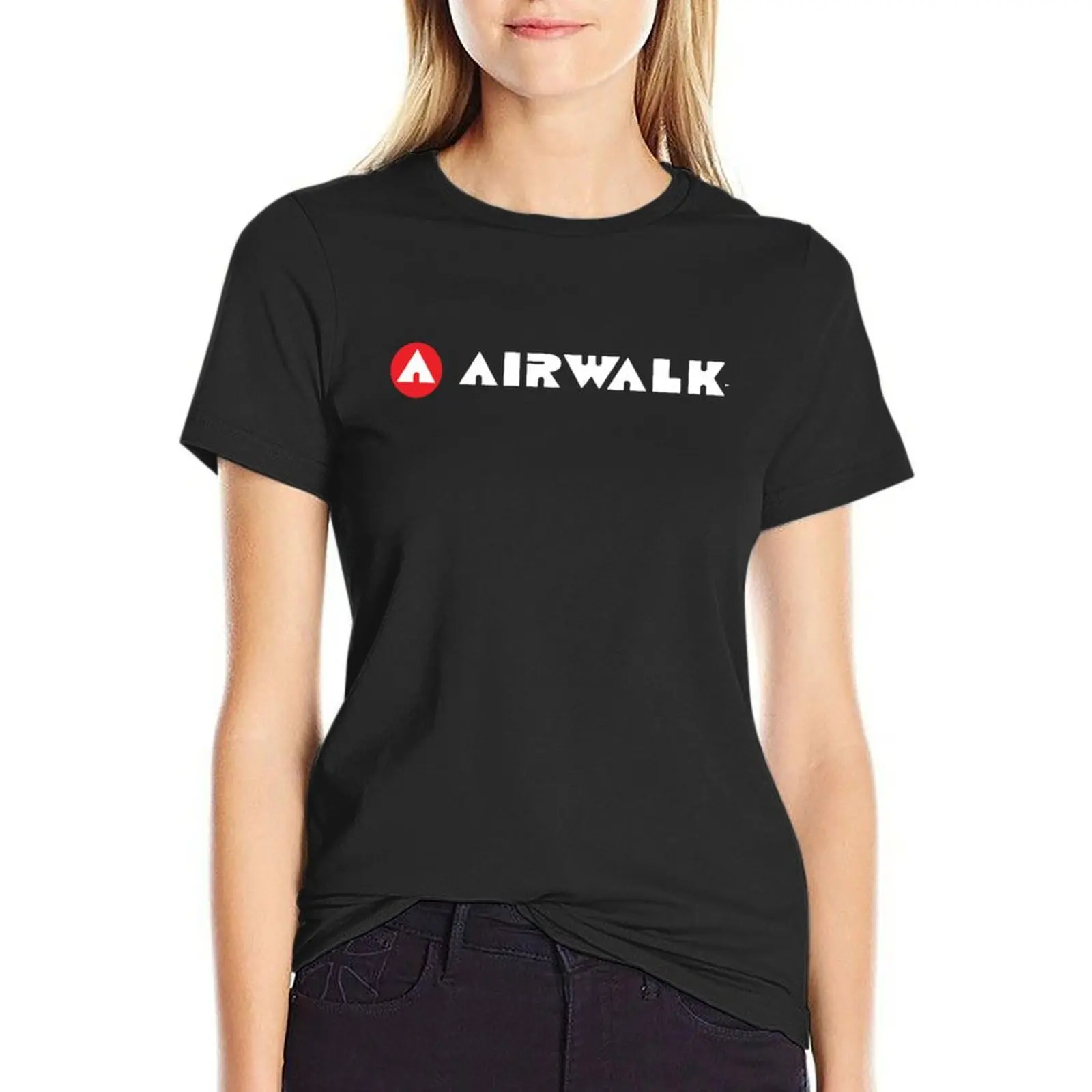 Airwalk เสื้อยืดสีขาวโอเวอร์ไซส์แห้งเร็วสำหรับผู้หญิงเสื้อยืดผ้าฝ้าย